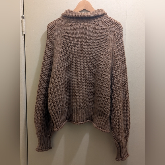 H&M Ribbed Polo-Neck Jumper Elegant Drop Shoulder Beige Turtleneck Sweater- L - Picture 5 of 11